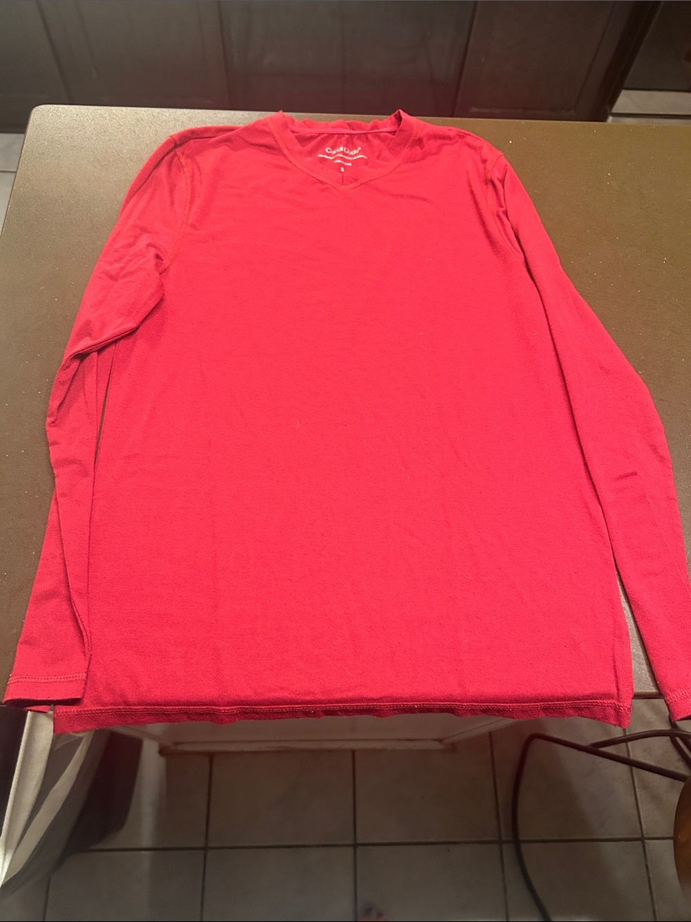 Cuddl Duds Men's Long Sleeve V-Neck pajama Shirt - Red